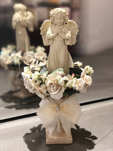Guardian Angel Statuary Centerpiece in Glittered Floral Wreath w/ Embellished Planter